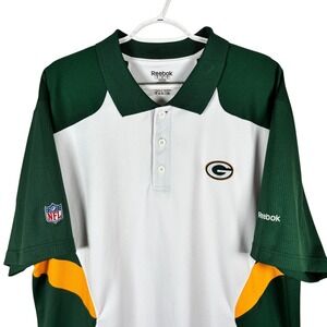 Reebok PlayDry Green Bay Packers NFL Football Polo Shirt Mens XL S/S‎ Stretch